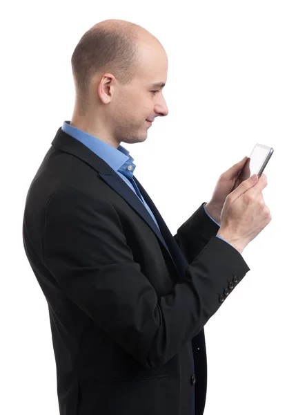 Homem careca com tablet digital — Fotografia de Stock