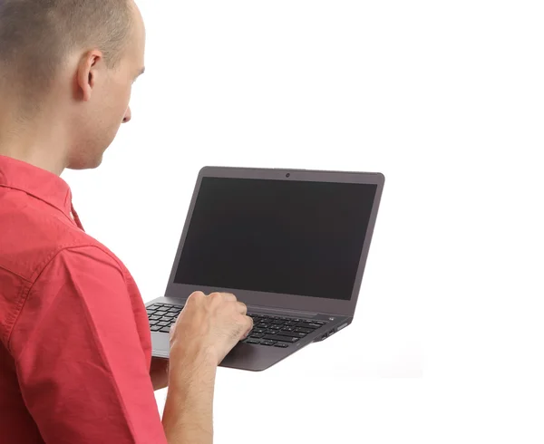 Casual adam ile laptop — Stok fotoğraf