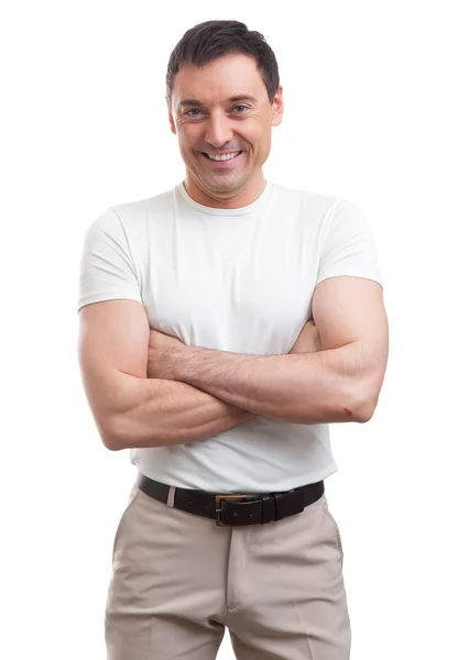 Uomo muscoloso indossa una t-shirt bianca — Foto Stock