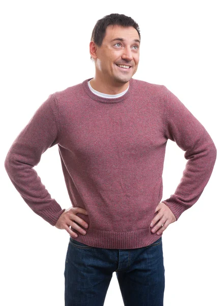 ハンサムな笑みを浮かべて男の身に着けているセーター — ストック写真