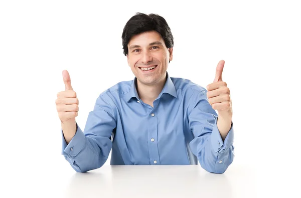 Homem bonito feliz com polegares para cima — Fotografia de Stock