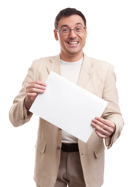 Hombre sosteniendo la placa en blanco —  Fotos de Stock