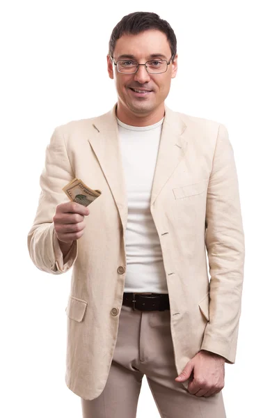 Красивый бизнесмен дает деньги — стоковое фото