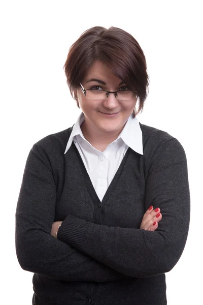 Business woman arms folded isolated on white — Stock Photo, Image