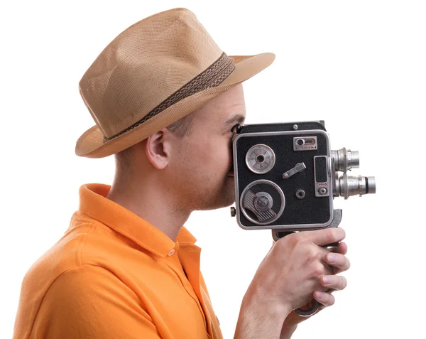 Homem com câmera retro — Fotografia de Stock
