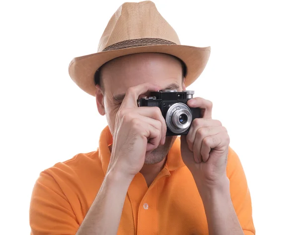 Fotograaf met retro camera — Stockfoto