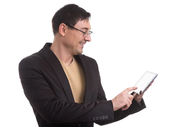Glücklicher junger Mann mit digitalem Tablet — Stockfoto