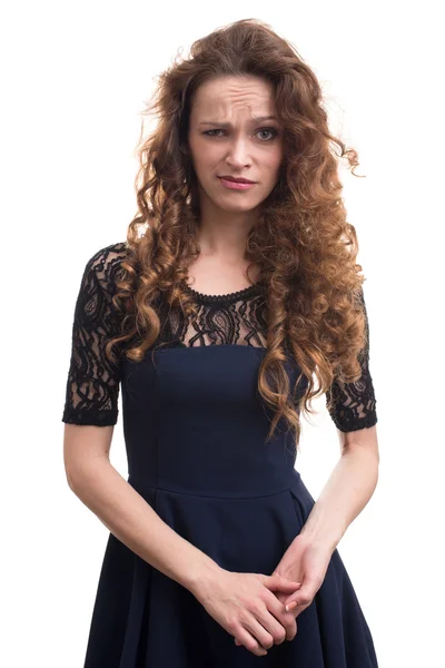 Confused woman with curly hair — Stock Photo, Image