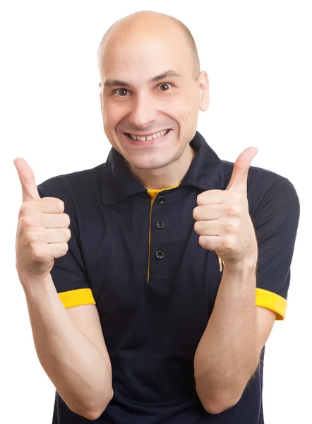 Bald man showing his thumb up — Stock Photo, Image