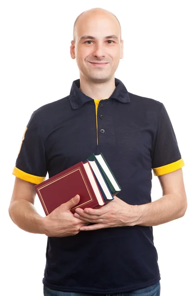 Careca bonito homem com livros — Fotografia de Stock