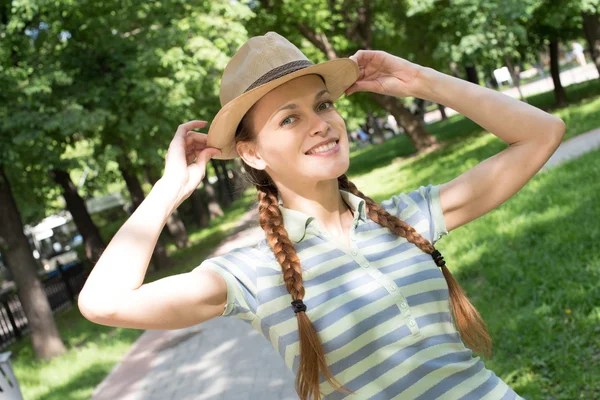 Beautiful lady with pigtails — Stock Photo, Image