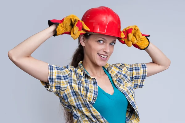 Mladá žena stavební dělník — Stock fotografie