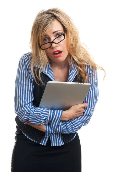 Mooie zakenvrouw met laptop — Stockfoto