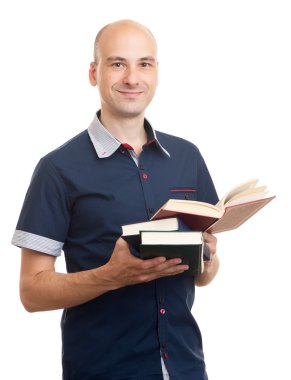 genç adam bir kitap okuma. İzole