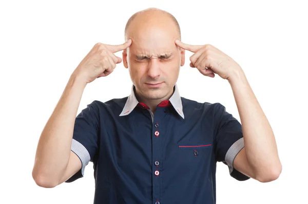 Jovem careca pensando muito duro — Fotografia de Stock