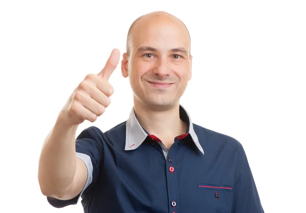 Smiling guy showing thumbs up — Stock Photo, Image