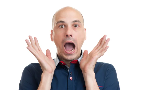 Homem careca com expressão facial chocada — Fotografia de Stock