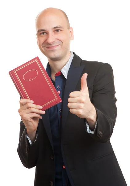 Homme d'affaires avec un livre. isolé — Photo