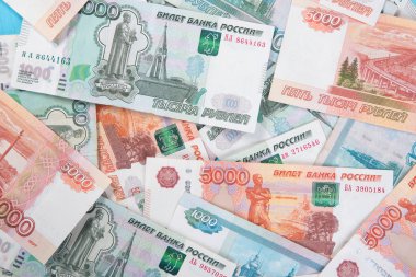 Rus parası Rublesi banknotların arka plan