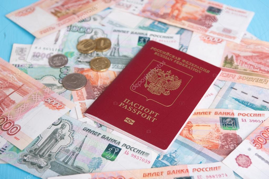 Passport with Russian money rubles