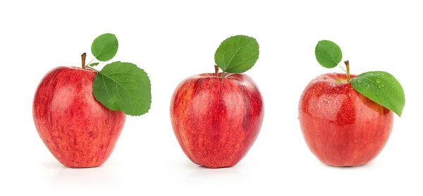 Ripe red apple with leaf — Stock Photo, Image