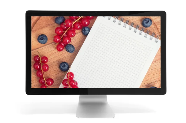 Berries and notepad with copy space — Stock Photo, Image