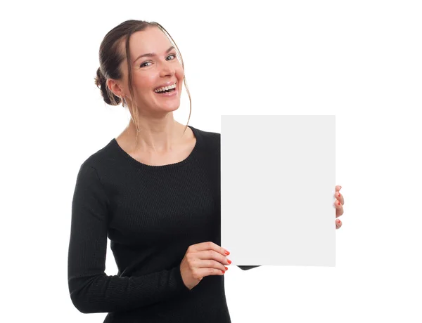 Woman with blank white paper sheet — Stock Photo, Image