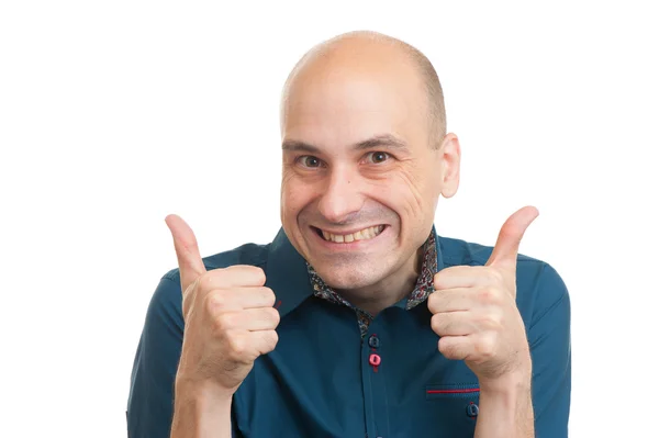 Handsome bald man showing his thumbs up — Stock Photo, Image