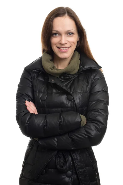 Mulher vestindo roupas quentes, jaqueta — Fotografia de Stock