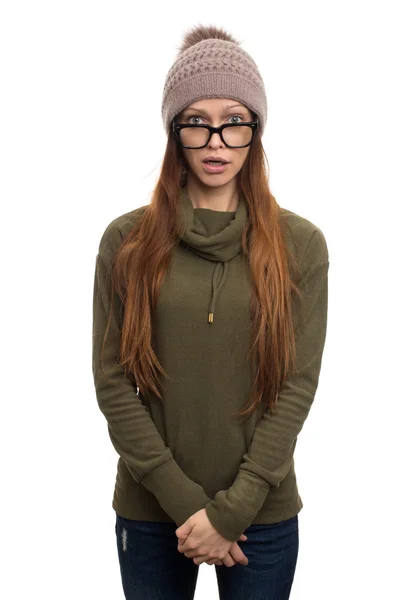 Surprised Woman wearing warm clothing — Stock Photo, Image