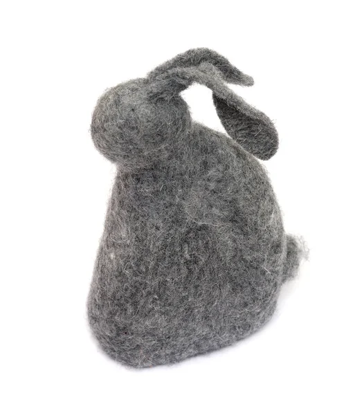 Woolen handmade toy bunny. Felted wool toy. — Stock Photo, Image