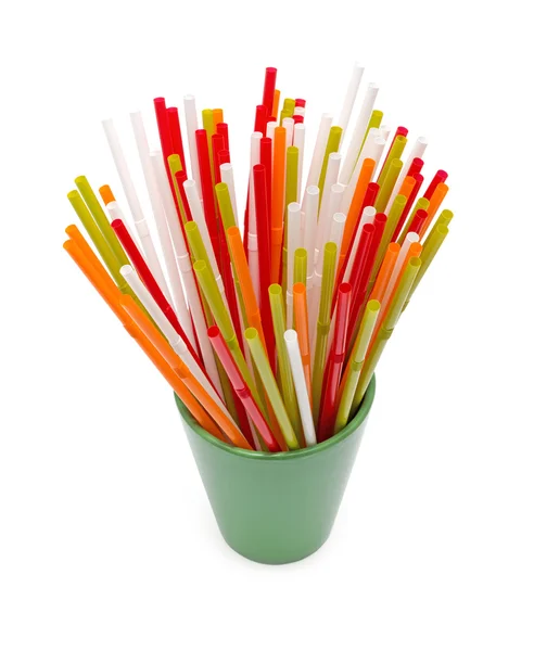 Straws for drinks in the glass. The photo on white background — Stock Photo, Image