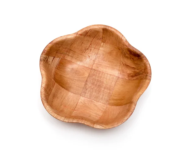 Wooden plate top view on white background — Stock Photo, Image