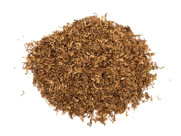 Heap of dry soft Pipe Tobacco top view on white Background — Stock Photo, Image