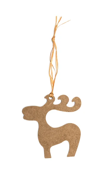 Vánoční dřevěná hračka jelen na bílém pozadí — Stock fotografie
