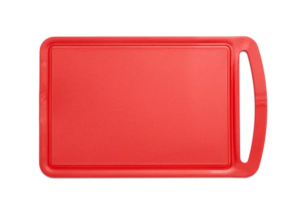 Red plastic cutting board isolated on white — Stock Photo, Image