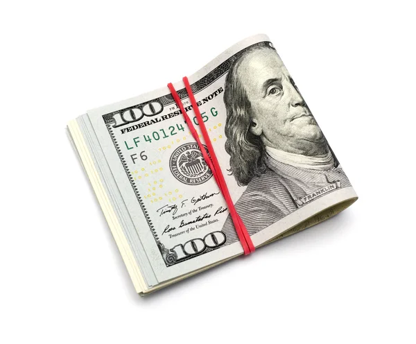 Notas de cem dólares isoladas sobre fundo branco — Fotografia de Stock