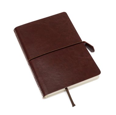 beyaz zemin üzerinde kahverengi deri notebook