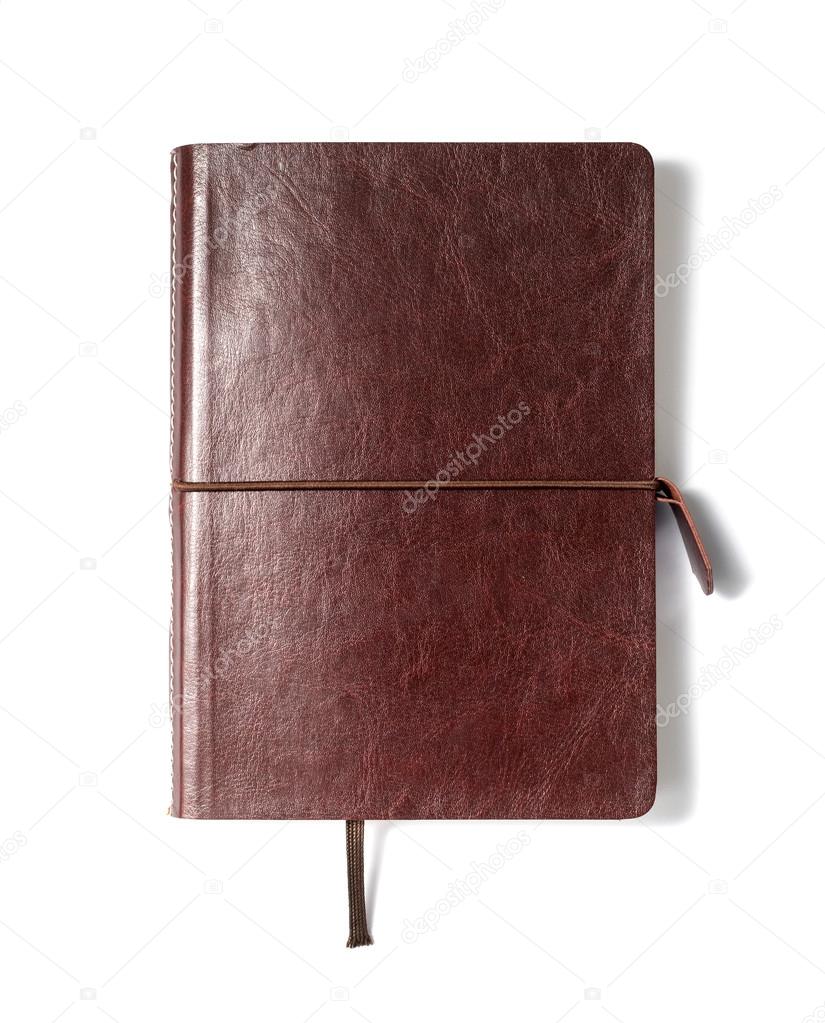 Brown leather notebook on a white background