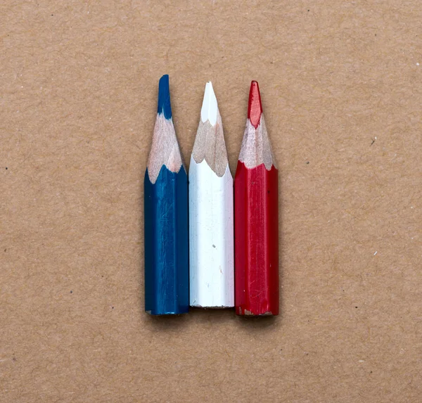 Three small used colored pencils — Stock Photo, Image
