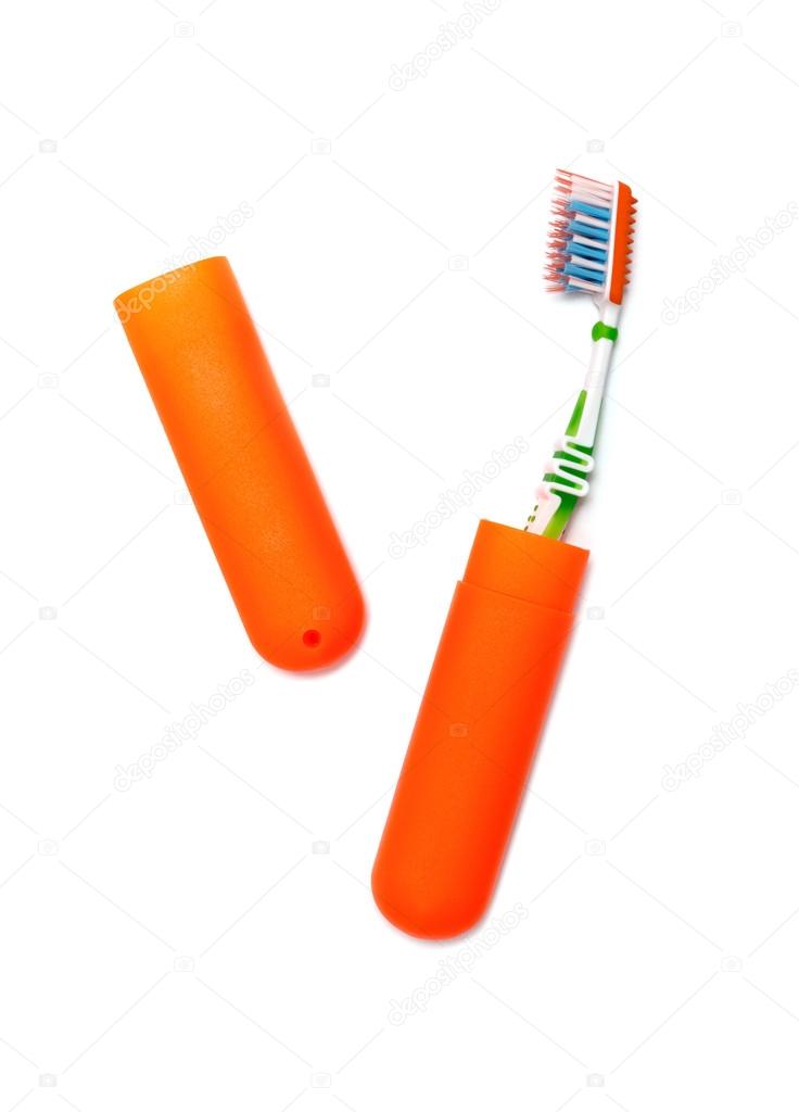 tooth brush and case isolated on a white background