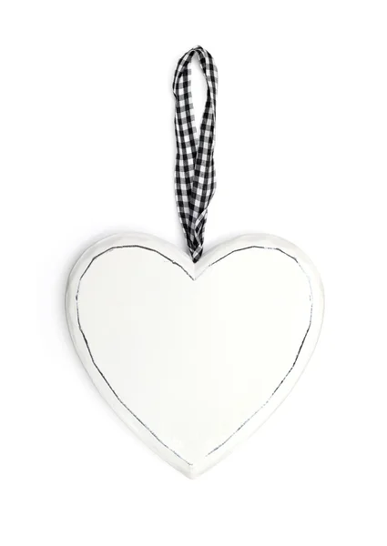 Signe cardiaque en bois Saint Valentin avec noeud de corde isolé sur le coup de fouet — Photo