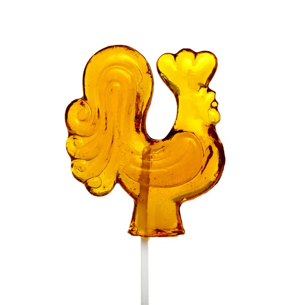 Lollipop de azúcar en forma de gallo aislado en blanco Backgro — Foto de Stock