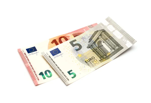 Beyaz bir arka plan üzerinde beş ile on Euro — Stok fotoğraf