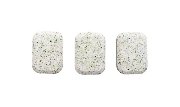 Dishwasher tablets on a white background