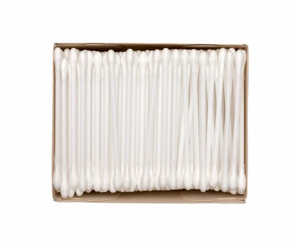 Cotton swab package for cleaning ear on white background — Stock Photo, Image