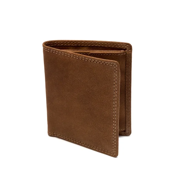 Brun läder plånbok isolerad på vit bakgrund. — Stockfoto