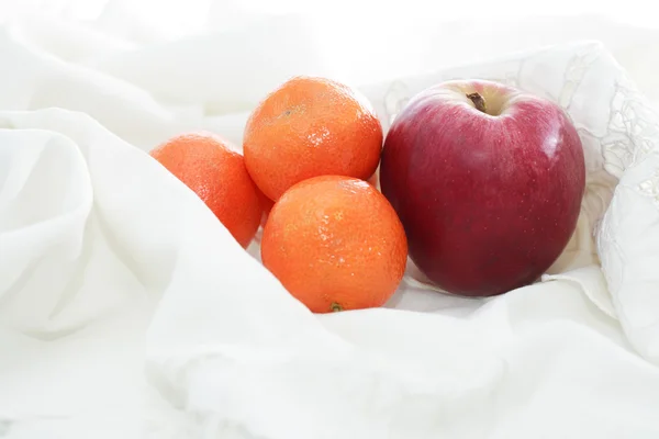 Fruits On White Cloth — Stock Photo, Image