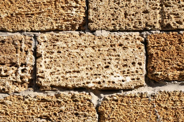 Extreme Close Van Huis Muur Gemaakt Van Gele Bakstenen Rechtenvrije Stockafbeeldingen