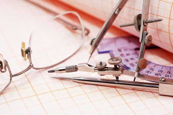 Drawing Instrument On Graph Paper — Stock Photo, Image